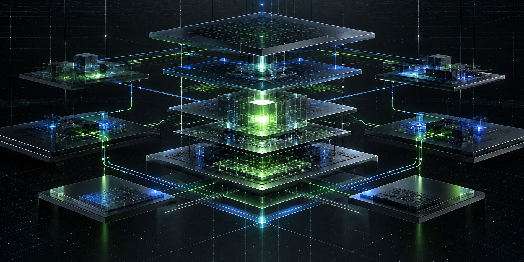 Abstract visual of layered technical architecture and stable dependencies